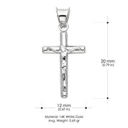 14K Gold Crucifix Cross Pendant with 1.3mm Flat Open Wheat Chain