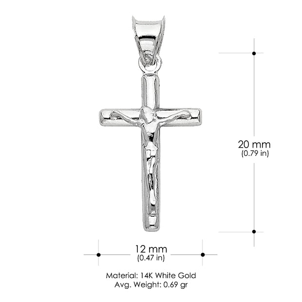 14K Gold Jesus Crucifix Cross Charm Pendant with 0.9mm Wheat Chain Necklace