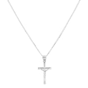 14K Gold Crucifix Cross Pendant with 1.3mm Flat Open Wheat Chain