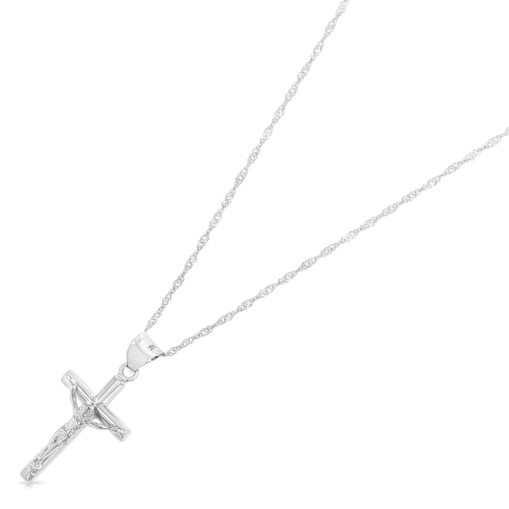 14K Gold Crucifix Cross Pendant with 0.9mm Singapore Chain