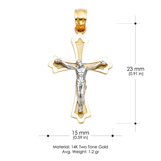 14K Gold Crucifix Cross Pendant with 2.3mm Figaro 3+1 Chain