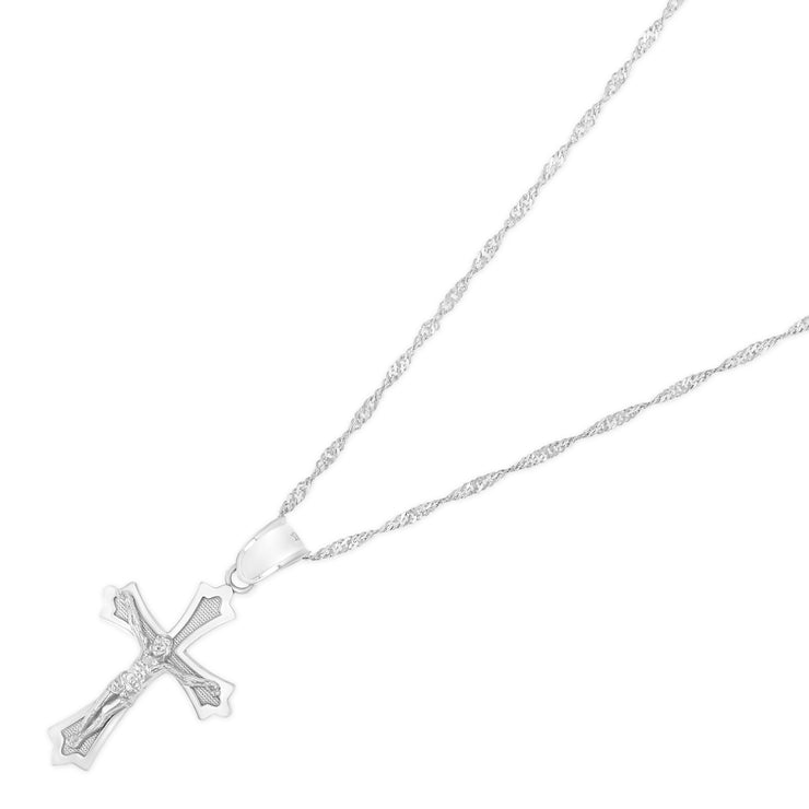 14K Gold Crucifix Cross Pendant with 1.2mm Singapore Chain