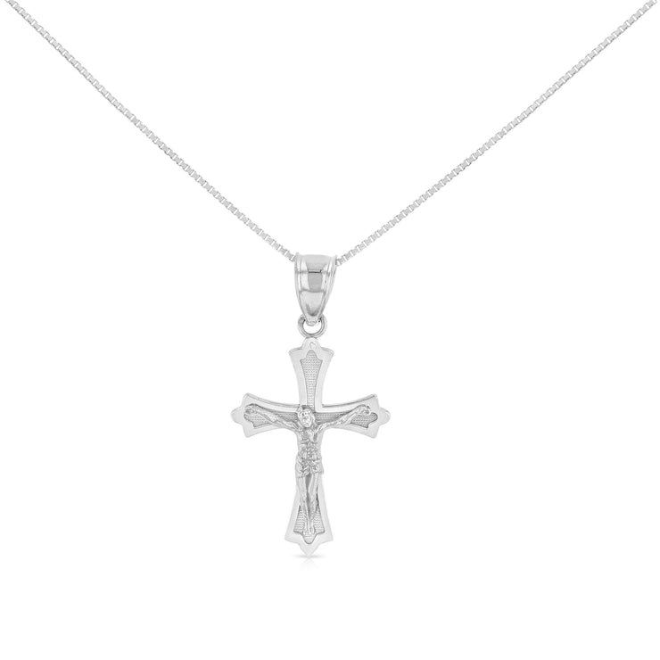 14K Gold Jesus Crucifix Cross Religious Charm Pendant with 0.8mm Box Chain Necklace