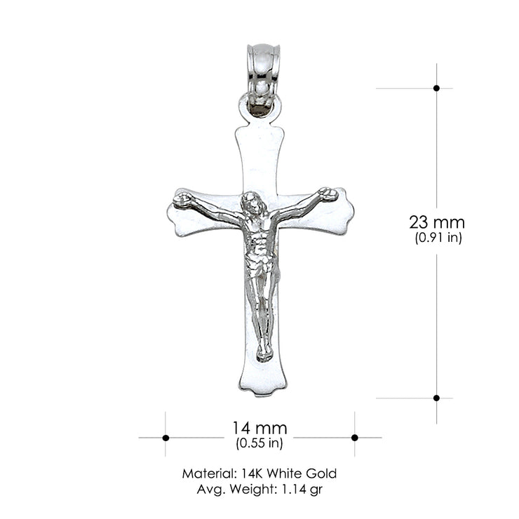 14K Gold Jesus Crucifix Cross Charm Pendant with 0.9mm Wheat Chain Necklace