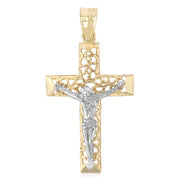 14K Gold Crucifix Cross Pendant with 3.1mm Figaro 3+1 Chain