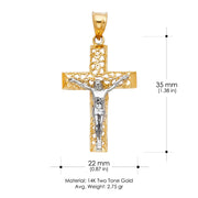 14K Gold Jesus Crucifix Cross Religious Charm Pendant with 1.2mm Box Chain Necklace