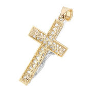 14K Gold Crucifix Cross Pendant with 1.7mm Flat Open Wheat Chain