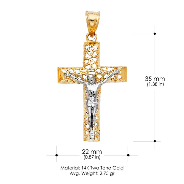 14K Gold Crucifix Cross Pendant with 1.8mm Singapore Chain