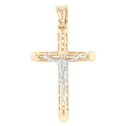 14K Gold Crucifix Cross Pendant with 1.7mm Flat Open Wheat Chain