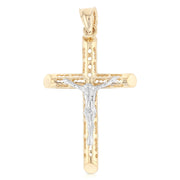 14K Gold Jesus Crucifix Cross Charm Pendant with 1.4mm Round Wheat Chain Necklace