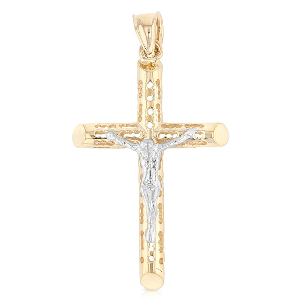 14K Gold Jesus Crucifix Cross Religious Charm Pendant with 1.2mm Box Chain Necklace