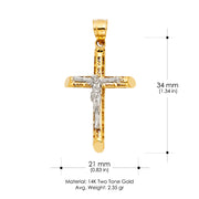 14K Gold Crucifix Cross Pendant with 1.7mm Flat Open Wheat Chain