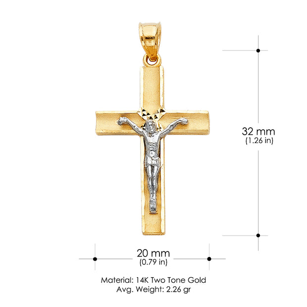 14K Gold Crucifix Cross Pendant with 3.1mm Figaro 3+1 Chain