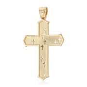 14K Gold Crucifix Cross Pendant with 1.7mm Flat Open Wheat Chain