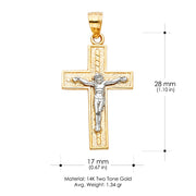 14K Gold Crucifix Cross Pendant with 1.7mm Flat Open Wheat Chain