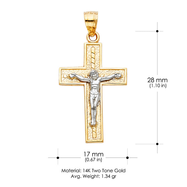 14K Gold Crucifix Cross Pendant with 3.1mm Figaro 3+1 Chain