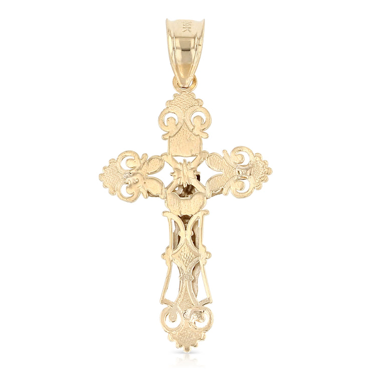 14K Gold Jesus Crucifix Cross Religious Charm Pendant with 1.2mm Box Chain Necklace