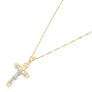 14K Gold Crucifix Cross Pendant with 1.2mm Singapore Chain