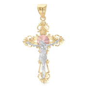 14K Gold Jesus Crucifix Cross Religious Charm Pendant with 1.2mm Box Chain Necklace