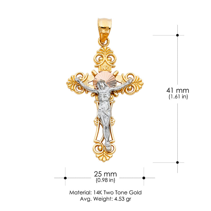 14K Gold Jesus Crucifix Cross Religious Pendant