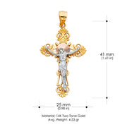 14K Gold Crucifix Cross Pendant with 3.8mm Figaro 3+1 Chain