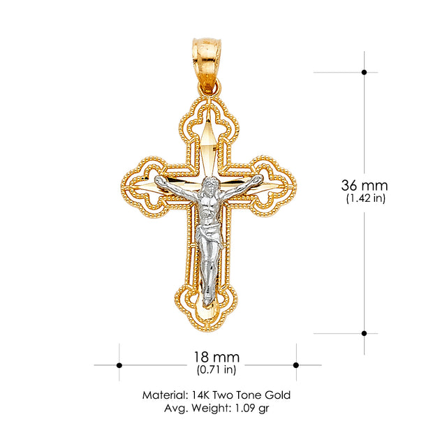 14K Gold Jesus Crucifix Cross Religious Charm Pendant with 1.2mm Box Chain Necklace