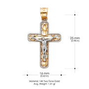 14K Gold Crucifix Cross Pendant with 2.3mm Figaro 3+1 Chain