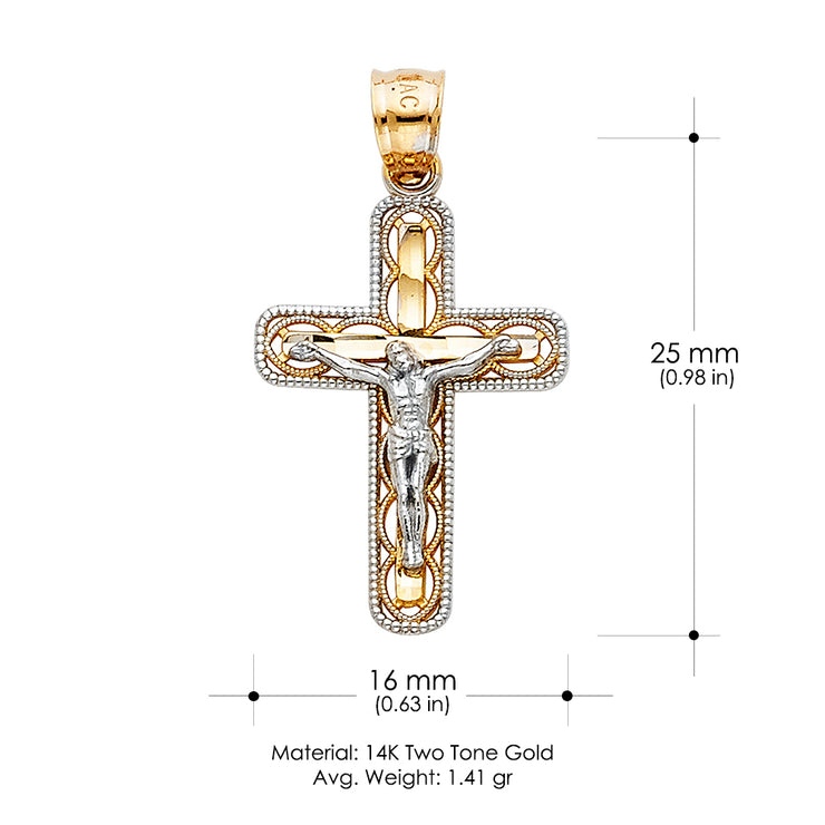 14K Gold Jesus Crucifix Cross Religious Charm Pendant with 0.8mm Box Chain Necklace