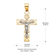 14K Gold Jesus Crucifix Cross Religious Charm Pendant with 1.2mm Box Chain Necklace