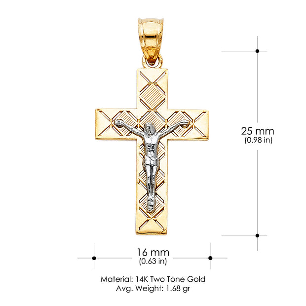 14K Gold Crucifix Cross Pendant with 2.3mm Figaro 3+1 Chain