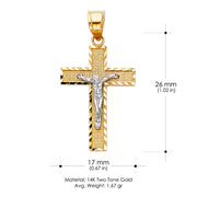 14K Gold Crucifix Cross Pendant with 1.2mm Singapore Chain