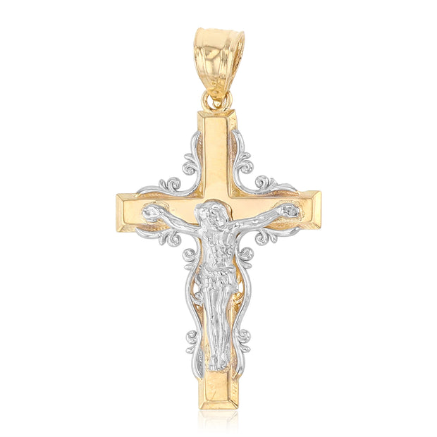 14K Gold Jesus Crucifix Cross Religious Charm Pendant with 1.2mm Box Chain Necklace