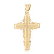 14K Gold Crucifix Cross Pendant with 1.5mm Flat Open Wheat Chain