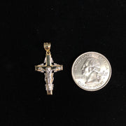 14K Gold Crucifix Cross Pendant with 1.5mm Flat Open Wheat Chain