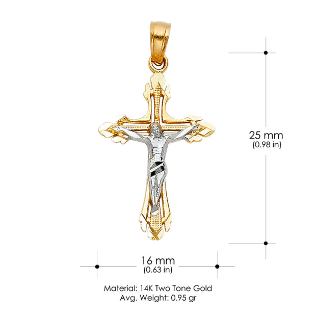 14K Gold Crucifix Cross Pendant with 1.2mm Singapore Chain