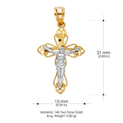 14K Gold Jesus Crucifix Cross Religious Charm Pendant with 0.8mm Box Chain Necklace