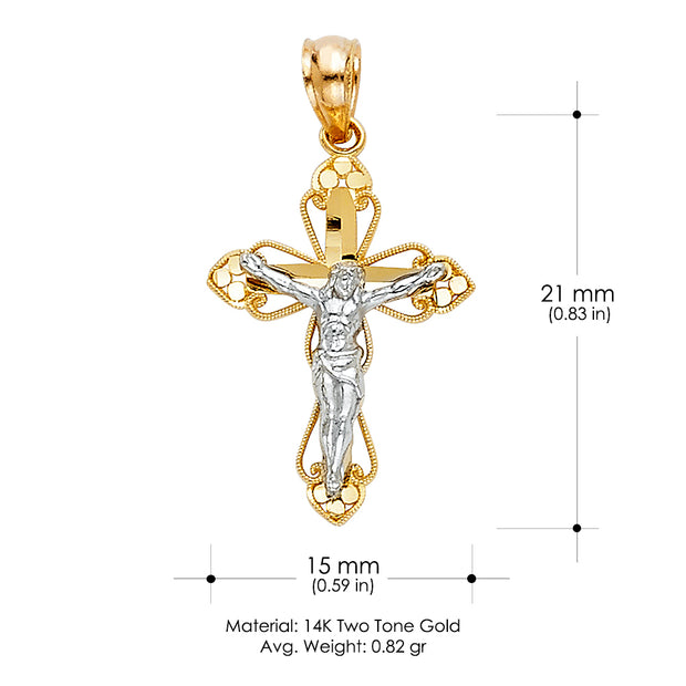 14K Gold Jesus Crucifix Cross Religious Charm Pendant with 0.8mm Box Chain Necklace