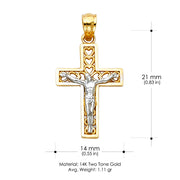 14K Gold Jesus Crucifix Cross Religious Pendant with Hearts