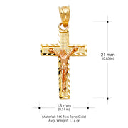 14K Gold Jesus Crucifix Cross Religious Charm Pendant with 0.8mm Box Chain Necklace