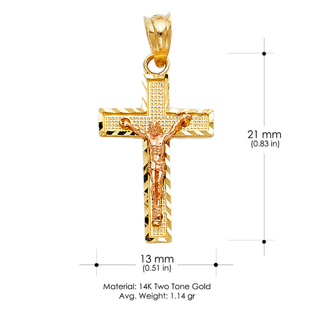 14K Gold Jesus Crucifix Cross Religious Charm Pendant with 0.8mm Box Chain Necklace