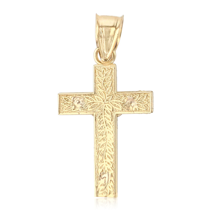 14K Gold Jesus Crucifix Cross Charm Pendant with 0.9mm Wheat Chain Necklace