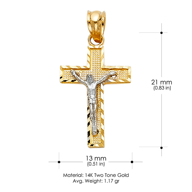 14K Gold Crucifix Cross Pendant with 1.5mm Flat Open Wheat Chain