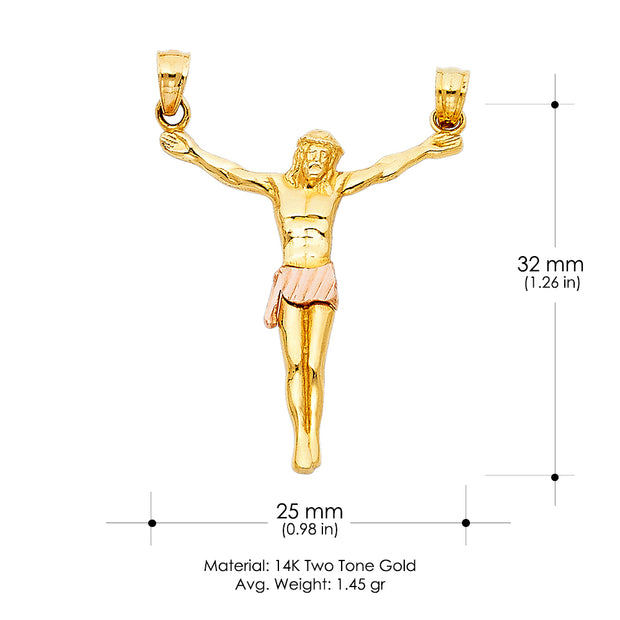 14K Gold Jesus Body Crucifix Cross Religious Pendant