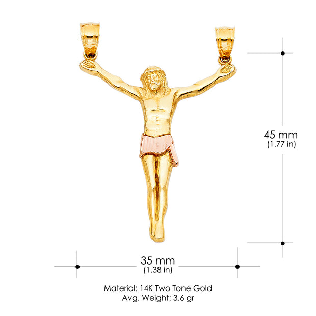 14K Gold Jesus Body Crucifix Cross Religious Charm Pendant with 1.2mm Box Chain Necklace