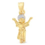 14K Gold Praying Jesus Yo Reinare Pendant with 1.2mm Singapore Chain