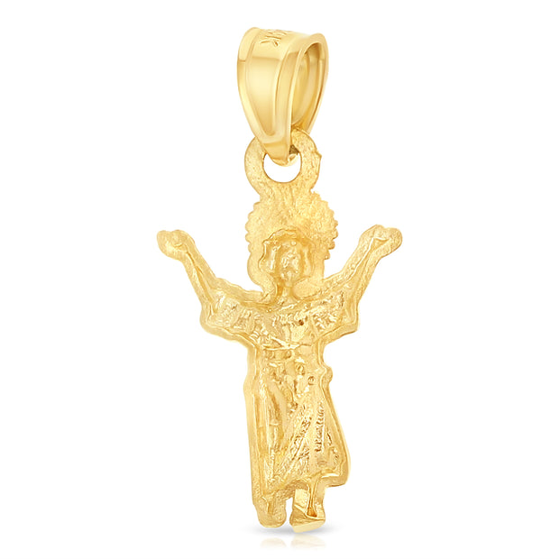 14K Gold Praying Jesus Yo Reinare Pendant with 1.5mm Flat Open Wheat Chain