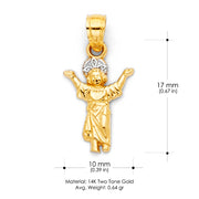 14K Gold Praying Jesus Yo Reinare Pendant with 1.2mm Singapore Chain