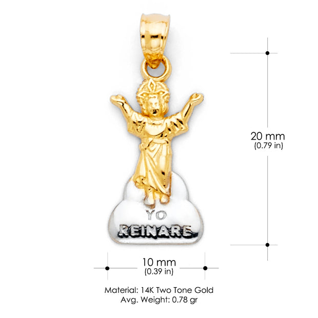 14K Gold Praying Jesus Yo Reinare Charm Pendant with 0.9mm Wheat Chain Necklace