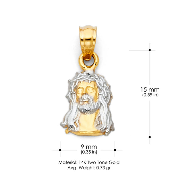 14K Gold Jesus Face Charm Pendant with 0.9mm Wheat Chain Necklace