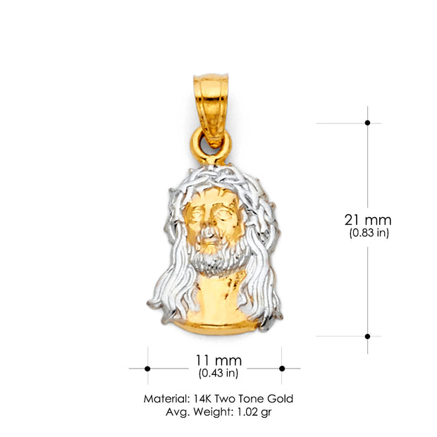 14K Gold Jesus Face Pendant with 1.5mm Flat Open Wheat Chain